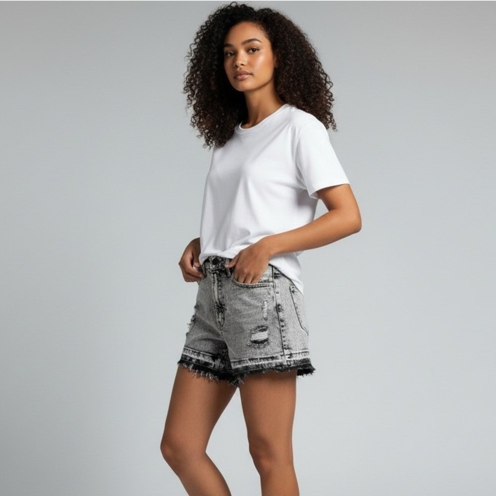 Vervet Distressed Acid Wash Denim Shorts Women's Sz S 25 High Rise Cutoff Frayed